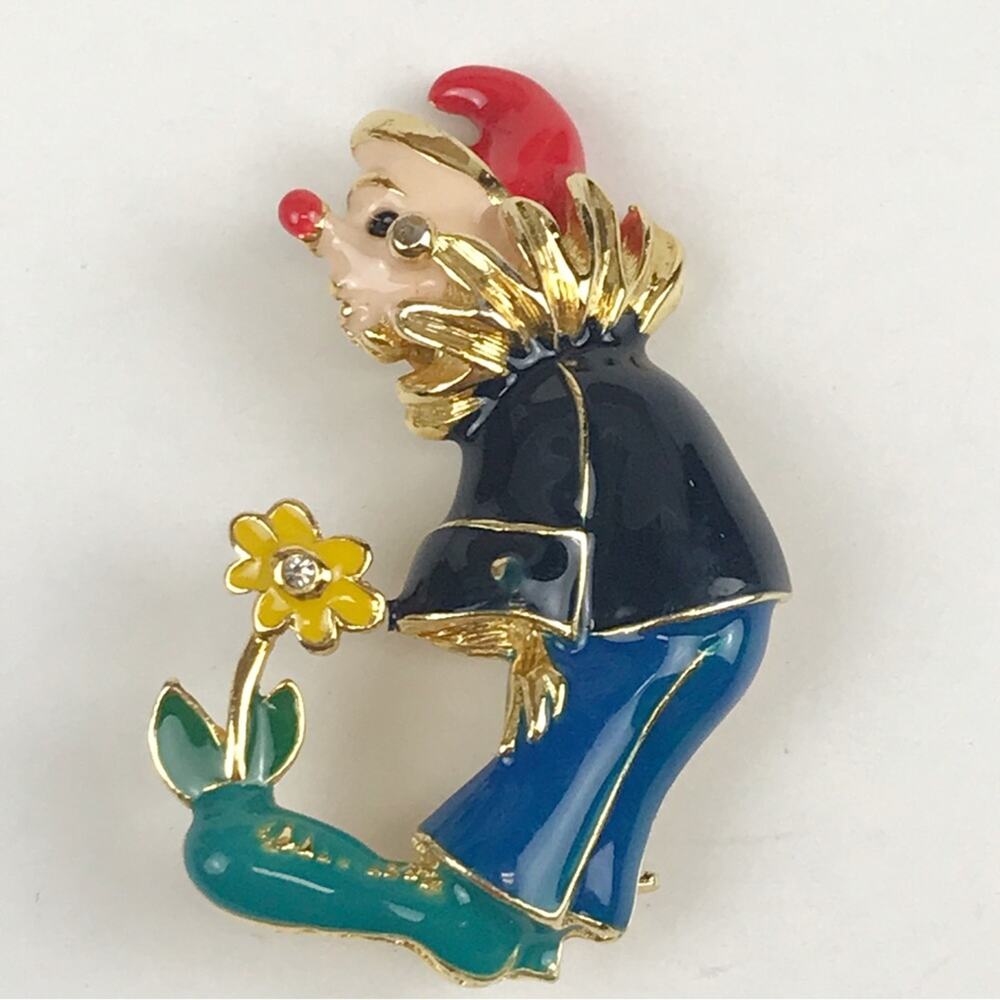 Unbranded Circus Clown Yellow Flower Clown Shoes Red Nose Hat Enamel Brooch Pin